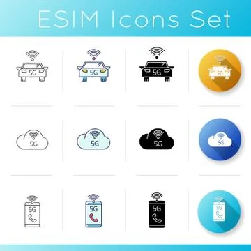 5G technology icons set. Mobile cellular network. Fast Internet connection. C Stock Illustration
