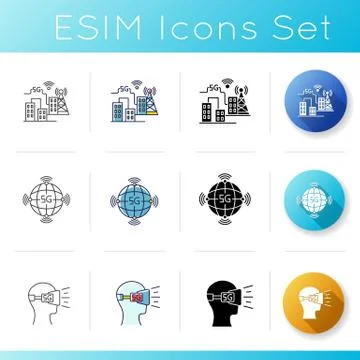 5G technology icons set. Mobile cellular network. Fast Internet connection. D Stock Illustration