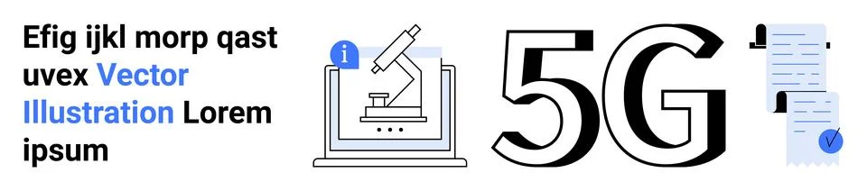 5G Technology Innovation with Microscope, Information Icon, and Document Stockillustratie