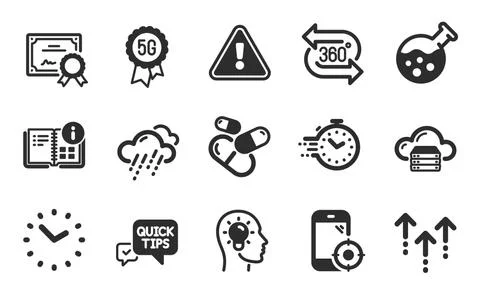 5g technology, Instruction info and Rainy weather icons set. Capsule pill, 360 库存插图