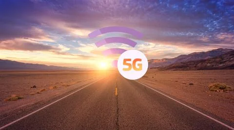 5G technology for internet - 3D Illustration, Sun Stock Photos