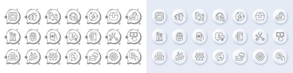 5g technology, Share mail and Package box line icons. For web app, printing Illustrazione stock
