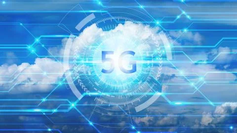 5G technology with virtual screen icon, Technology Internet 5G global network Stock Photos
