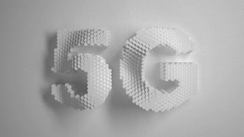 5G technology. white mosaic surface with moving hexagons. Logo, text. Internet,  Stock Footage 157301265