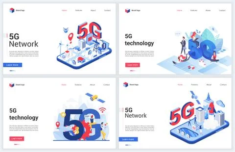 5G telecom network wireless technology vector illustrations with 3d isometric or Illustrazione stock