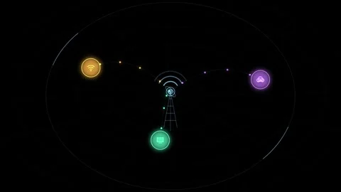 5G telecom tower wireless data network animation loop Stock Footage 345610598