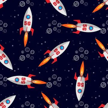 5g telecommunication with rocket and apps icon Seamless pattern Stock Illustration