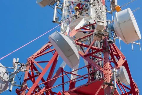5g telecommunication tower Stock-Fotos
