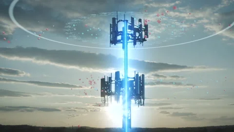 5G telecommunications cellular tower. Data communication, futuristic 動画素材 164724933