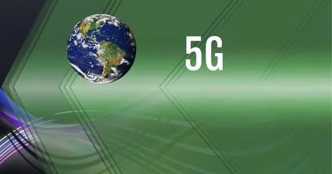 5g text and globe over digital waves against green technology background 스톡 일러스트