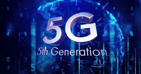 5g text and multiple numbers floating against spinning globe and digital waves Stock Illustration
