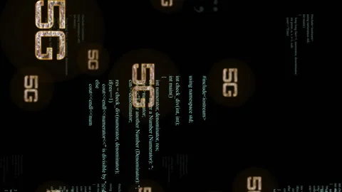 5G text animation over programming code on black background Video stock 313296453
