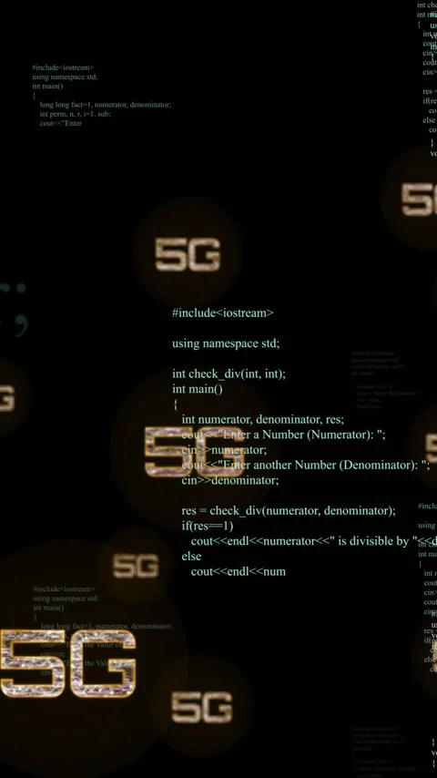 5G text animation over programming code on black background Stock Footage 320093230