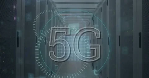 5g text, cyber security data processing and cloud icon against empty computer Video stock 326297259