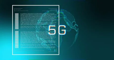 5G text image over digital globe and data processing interface Stock Illustration