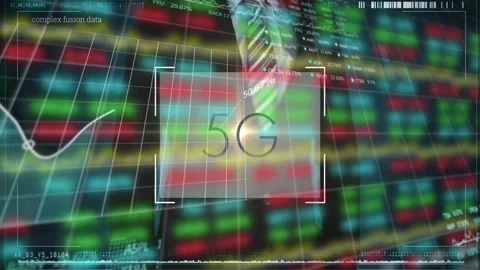 5G text over digital data and complex fusion graphics animation Stock Footage 304843316