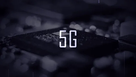 A 5G title animation with a microchip background and a blue color grade Stock Footage 107743692