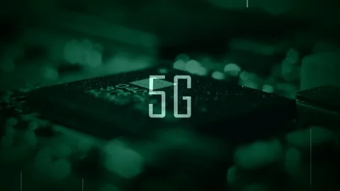 A 5G title animation with a microchip background and a green color grade Stock Footage 107743696