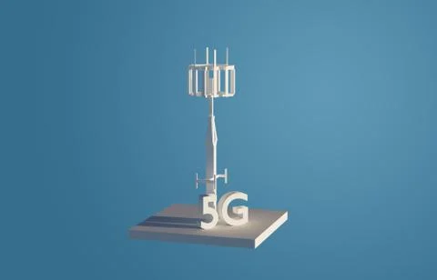 5g tower. Wireless communication. Internet broadcast. 3d render, low poly Stock Illustration