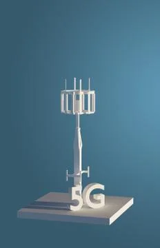 5g tower. Wireless communication. Internet broadcast. 3d render, low poly Stock Illustration