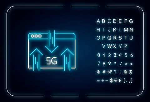 5G web browser neon light icon. Internet browsing. Wireless technology. Data  Illustrazione stock