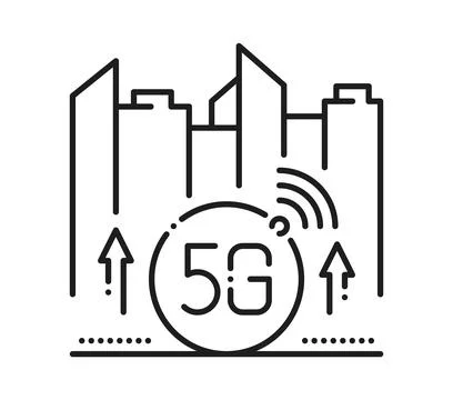 5G wireless city network tech line icon or sign Stock Illustration