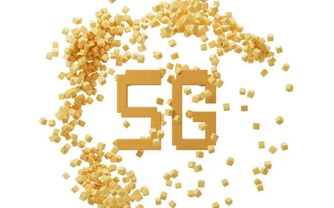 5G wireless communication technologies and cubes with white background, 3d re Stock Illustration