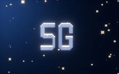 5G wireless communication technologies with blue background, 3d rendering. Stock Illustration