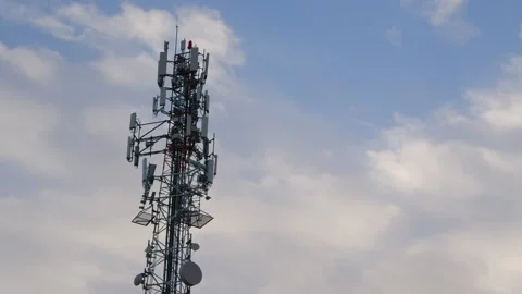 5G wireless communication tower technology cell phone clouds time lapse Stock Footage 237794635