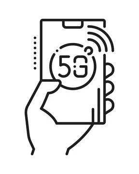 5G wireless coverage technology line icon or label Stock Illustration