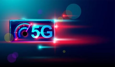 5G Wireless internet with high speed download and upload on smartphone device Stock Illustration