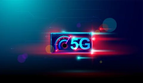 5G Wireless internet with high speed download and upload on smartphone device Stock Illustration