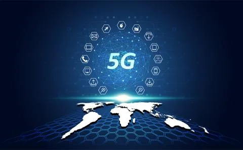 5G wireless internet technology Concept background wifi communication connect Illustrazione stock