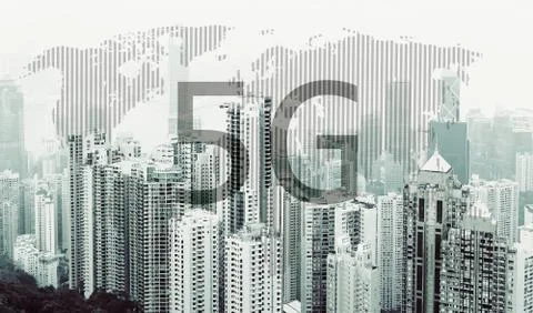 5G wireless network internet mobile concept. World map. Mixed media	 Stock Illustration