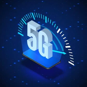 5G Wireless Network Systems. Mobile Internet Technology. Isometric Banner 5G  Stock-Illustration