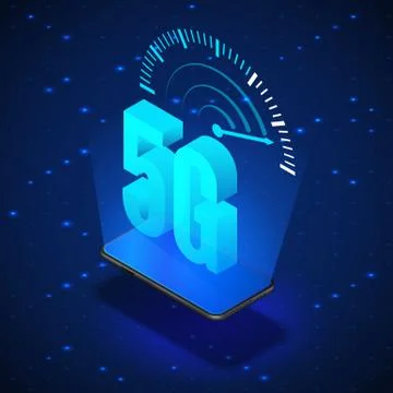 5G Wireless Network Systems. Mobile Internet Technology. Isometric Banner 5G  Stock-Illustration