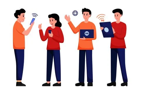 5G wireless network technology character set. Stock Illustration