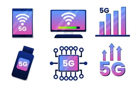 5G wireless network technology icon element set. Stock Illustration