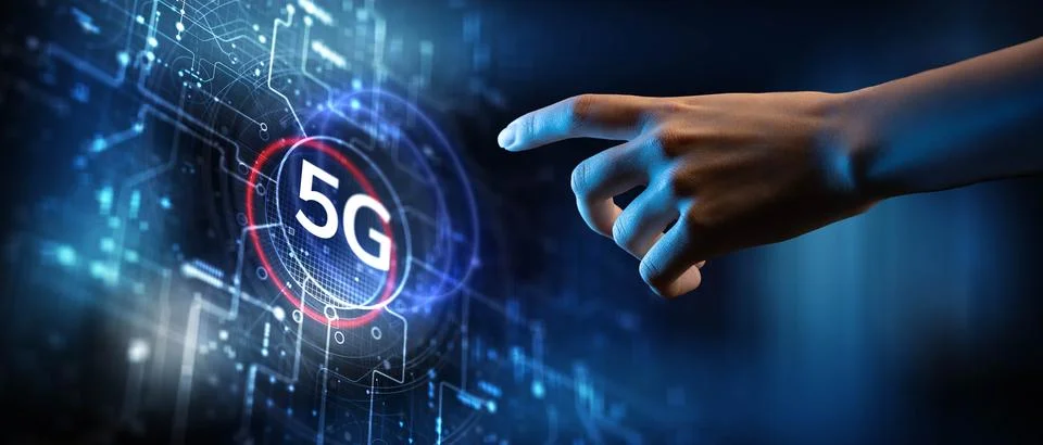 5G wireless network technology for mobile communication and high-speed data t Foto stock