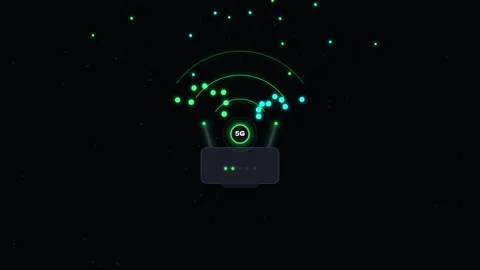 5G Wireless Wi-Fi Router Transmitting Signal Waves and Digital Data Particles Видео 343730078