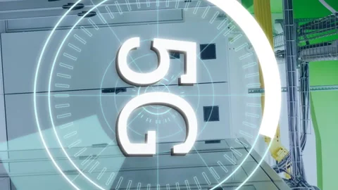 5G written in the middle of a futuristic circles 4k Stock Footage 312581167
