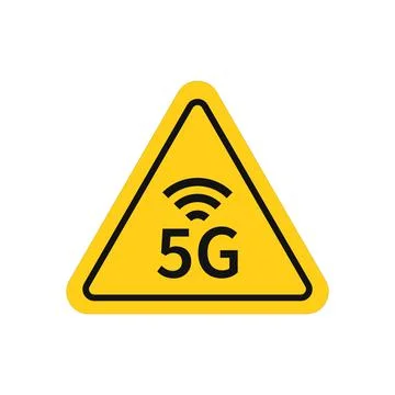 5G yellow triangular warning vector sign. Danger radiation. 스톡 일러스트