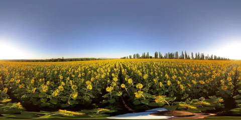 5K 360 VR A man in a field with a sunflower Видео 135388474