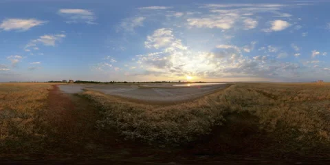 5K 360 VR Virtual Reality Sunset on the salt estuary Video stock 140292753