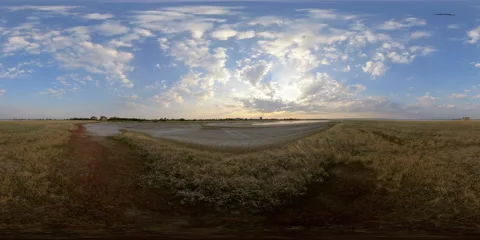 5K 360 VR Virtual Reality Sunset on the salt estuary. Time Lapse Video stock 140295097