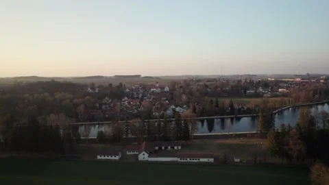 5k Aerial Drone during Sunset River Amper in Dachau flying upwards 10Bit Stock Footage 175859433