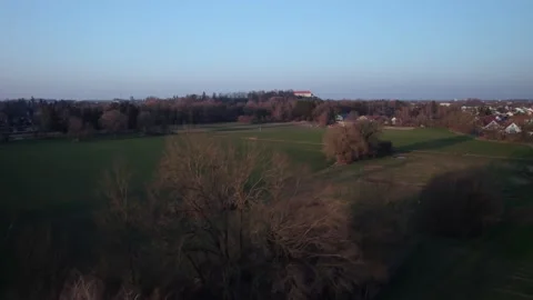 5k Aerial Drone during Sunset of Dachau and its Castle from Field 10Bit Stock Footage 175864346