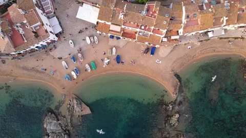 5K Aerial Top Down View of Calella beach, Costa Brava, Spain Stock Footage 220715844