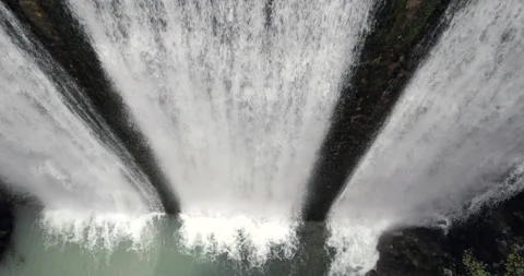 5K Breathtaking Dam Aerial Three Cascades Stock Footage 254601904