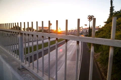 5k Dolly time lapse, Sunset freeway overpass during rush hour Video stock 42721749